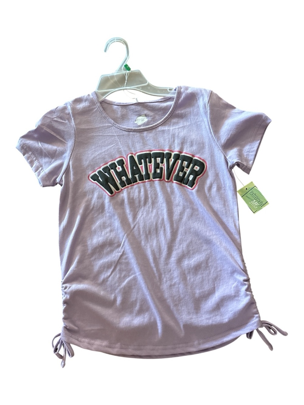 Extremely Me Lavender "Whatever" Graphic Tee - Ruched Sides